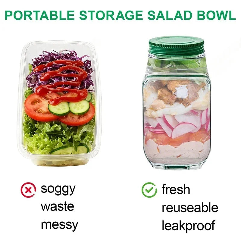 1-4pc Plastic Salad Pod Side Open Salad Jars Portable Breakfast Fruit Storage Box Sealed Leak-proof Transparent Picnic Salad Jar