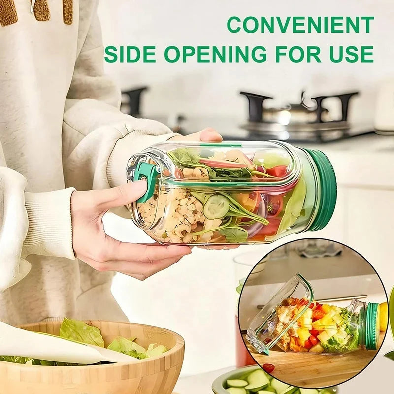 1-4pc Plastic Salad Pod Side Open Salad Jars Portable Breakfast Fruit Storage Box Sealed Leak-proof Transparent Picnic Salad Jar