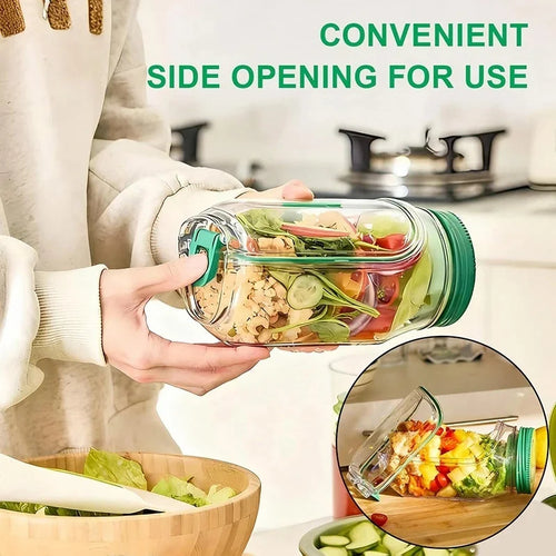 1-4pc Plastic Salad Pod Side Open Salad Jars Portable Breakfast Fruit Storage Box Sealed Leak-proof Transparent Picnic Salad Jar
