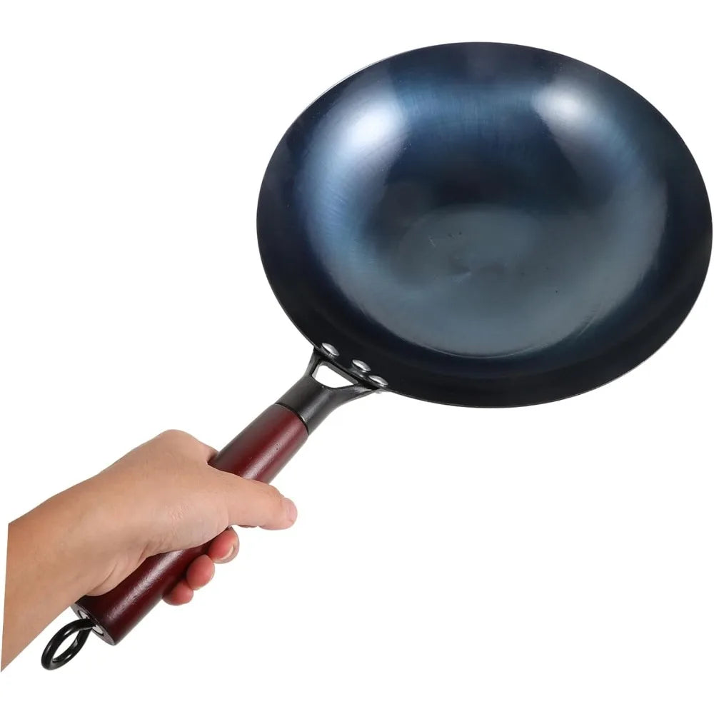 Iron Wok Iron Pot Household Frying Pan Traditional Hand Forged Without Coating Wooden Handle Old-style Non-iron Pot (30cm)