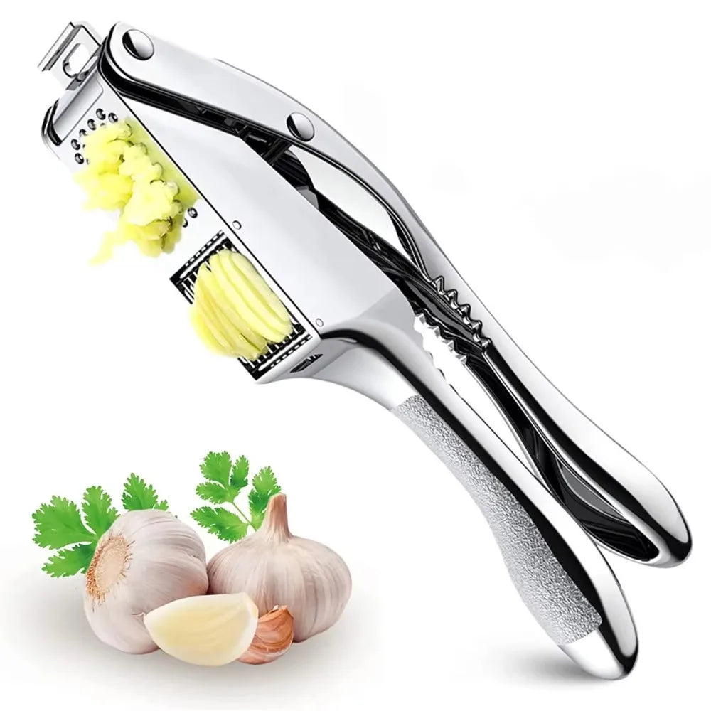 2 in 1 Garlic Crusher Multifunctional Stainless Steel Garlic Press Slicer  Easy to Clean Garlic Mincer Handheld Garlic Crusher