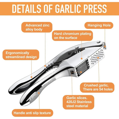 2 in 1 Garlic Crusher Multifunctional Stainless Steel Garlic Press Slicer  Easy to Clean Garlic Mincer Handheld Garlic Crusher
