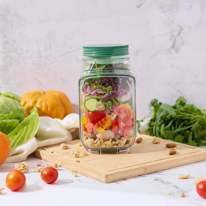 1-4pc Plastic Salad Pod Side Open Salad Jars Portable Breakfast Fruit Storage Box Sealed Leak-proof Transparent Picnic Salad Jar