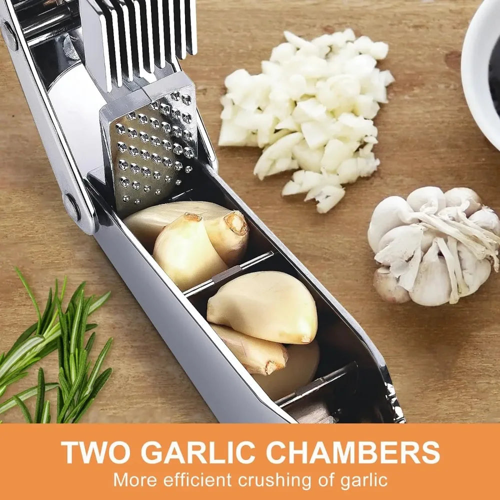 2 in 1 Garlic Crusher Multifunctional Stainless Steel Garlic Press Slicer  Easy to Clean Garlic Mincer Handheld Garlic Crusher